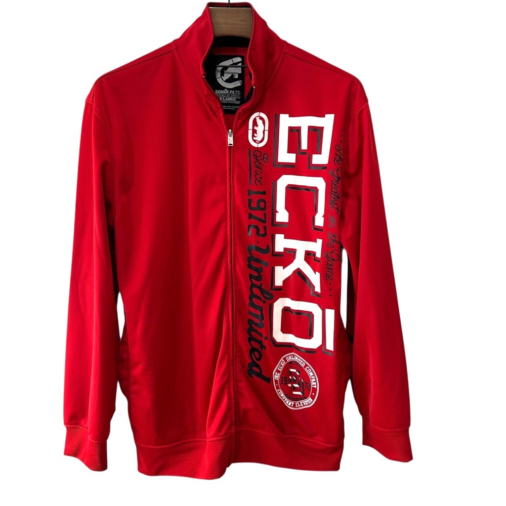 ECKO‎ UNLTD. Red Track Jacket Full Zip Pockets Rhino FLAW Size XL